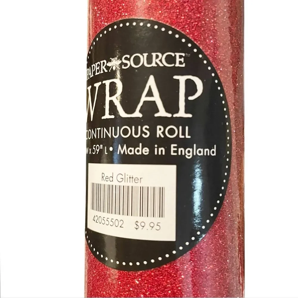 NWT Paper Source Red Glitter Wrapping Paper Roll 27.5”x59” Christmas Gift Wrap